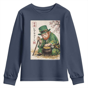 Vintage Japanese Leprechaun St Patricks Day Shamrock Ukiyo e Art Youth Sweatshirt TS11 Navy Print Your Wear