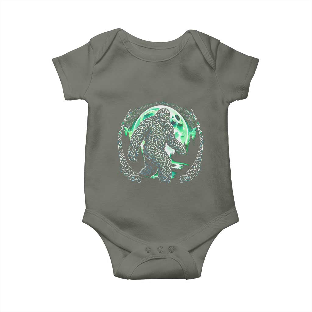 Funny St Patricks Day Bigfoot Celtic Knot Irish Sasquatch Baby Onesie TS11 Military Green Print Your Wear