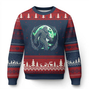 Funny St Patricks Day Bigfoot Celtic Knot Irish Sasquatch Ugly Christmas Sweater TS11 Navy Red Print Your Wear