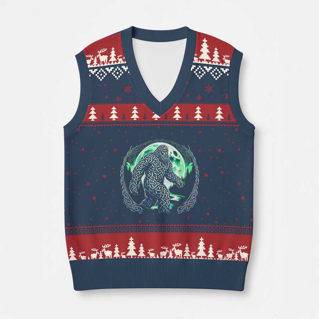 Funny St Patricks Day Bigfoot Celtic Knot Irish Sasquatch V-Neck Knit Sweater Vest TS11 Navy Red Print Your Wear