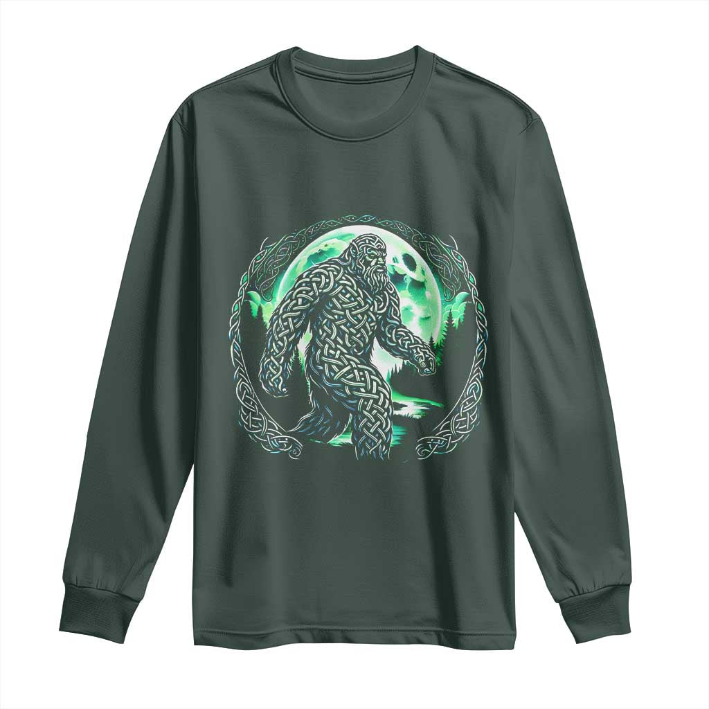 Funny St Patricks Day Bigfoot Celtic Knot Irish Sasquatch Long Sleeve Shirt TS11 Dark Forest Green Print Your Wear