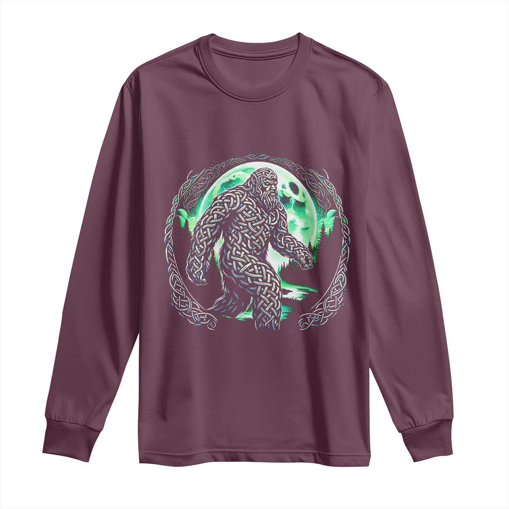 Funny St Patricks Day Bigfoot Celtic Knot Irish Sasquatch Long Sleeve Shirt TS11 Maroon Print Your Wear
