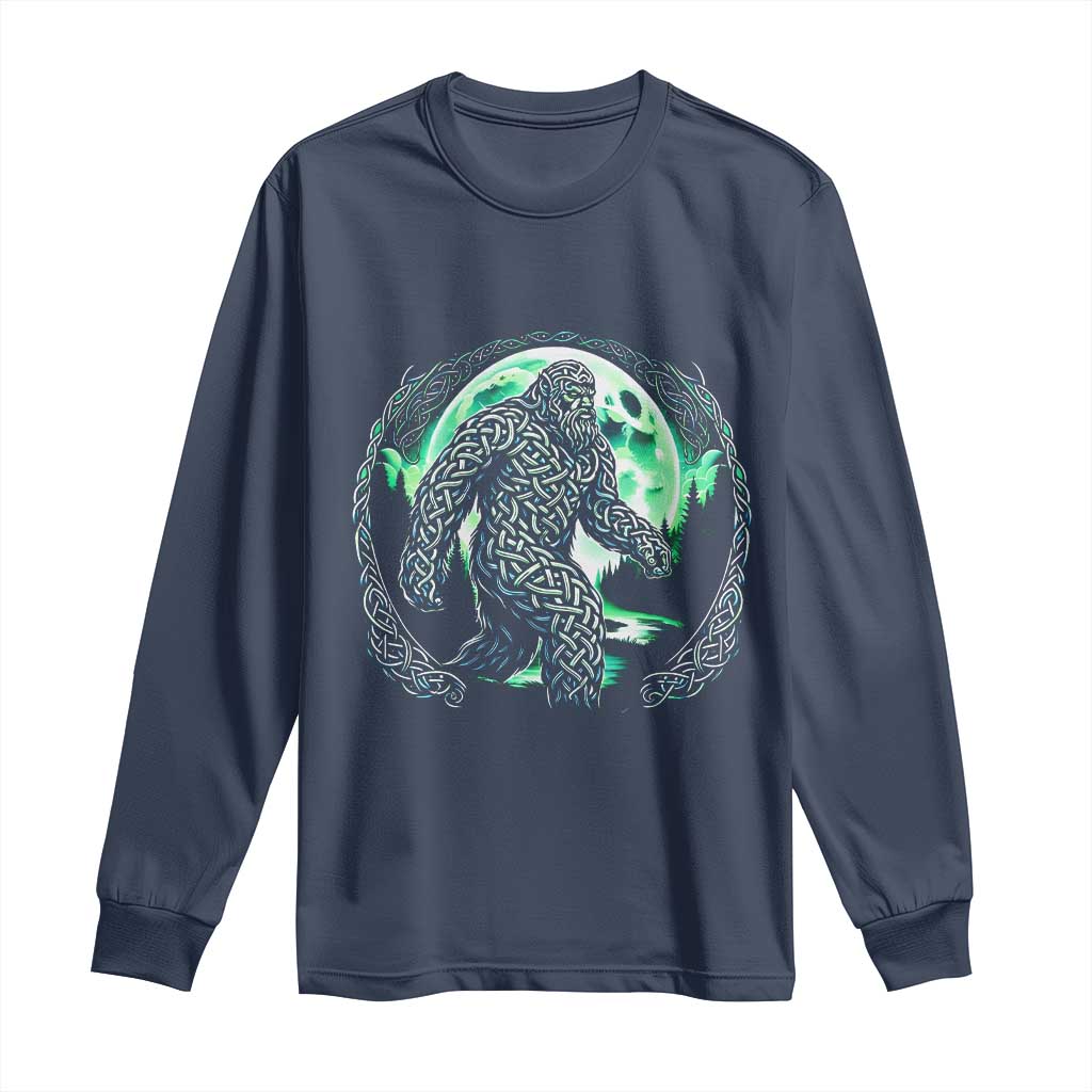 Funny St Patricks Day Bigfoot Celtic Knot Irish Sasquatch Long Sleeve Shirt TS11 Navy Print Your Wear