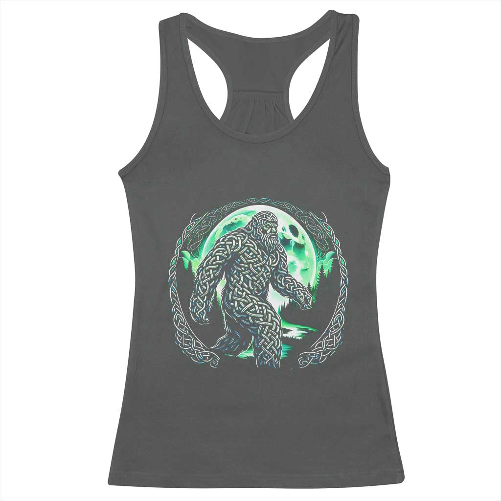 Funny St Patricks Day Bigfoot Celtic Knot Irish Sasquatch Racerback Tank Top TS11 Dark Heather Print Your Wear