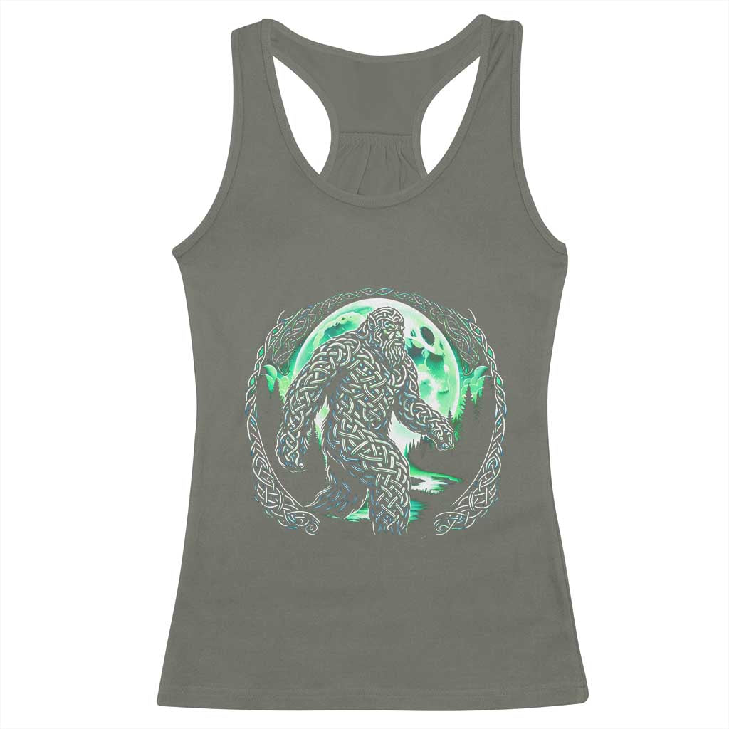 Funny St Patricks Day Bigfoot Celtic Knot Irish Sasquatch Racerback Tank Top TS11 Military Green Print Your Wear