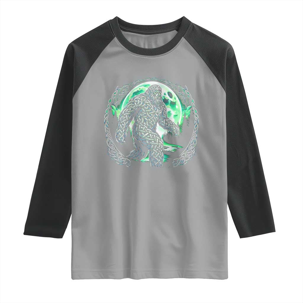 Funny St Patricks Day Bigfoot Celtic Knot Irish Sasquatch Raglan Shirt TS11 Sport Gray Black Print Your Wear