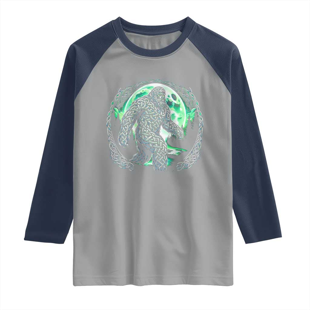 Funny St Patricks Day Bigfoot Celtic Knot Irish Sasquatch Raglan Shirt TS11 Sport Gray Navy Print Your Wear