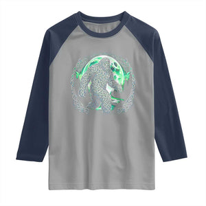 Funny St Patricks Day Bigfoot Celtic Knot Irish Sasquatch Raglan Shirt TS11 Sport Gray Navy Print Your Wear