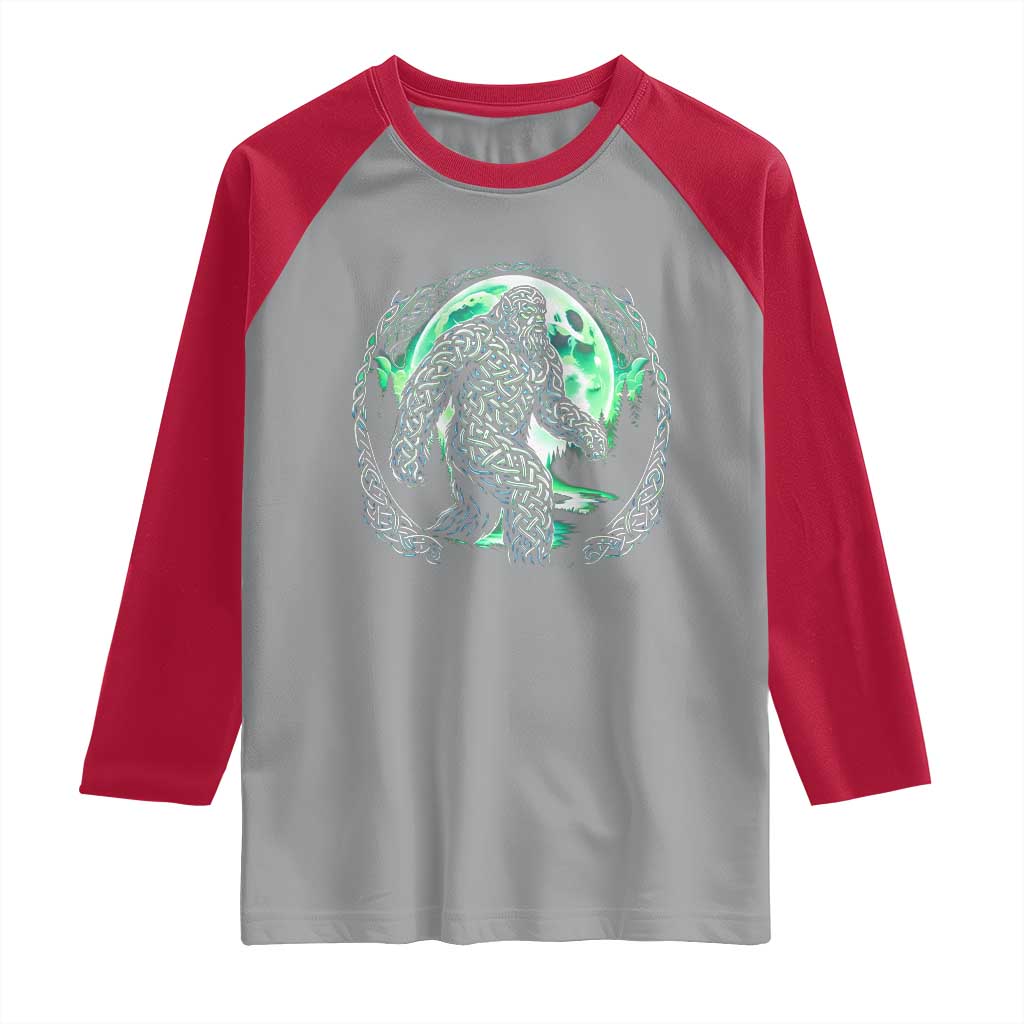 Funny St Patricks Day Bigfoot Celtic Knot Irish Sasquatch Raglan Shirt TS11 Sport Gray Red Print Your Wear