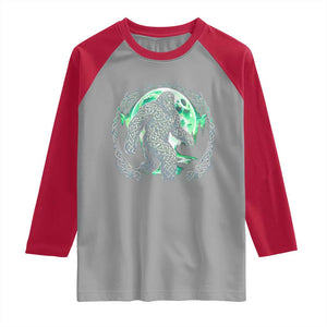 Funny St Patricks Day Bigfoot Celtic Knot Irish Sasquatch Raglan Shirt TS11 Sport Gray Red Print Your Wear