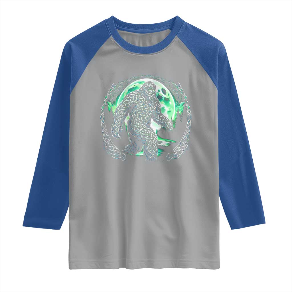 Funny St Patricks Day Bigfoot Celtic Knot Irish Sasquatch Raglan Shirt TS11 Sport Gray Royal Print Your Wear