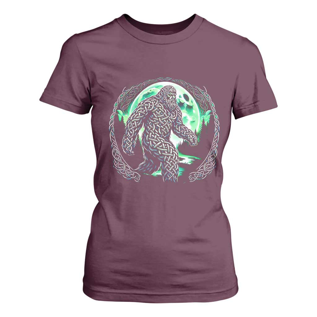Funny St Patricks Day Bigfoot Celtic Knot Irish Sasquatch T Shirt For Women TS11 Maroon Print Your Wear