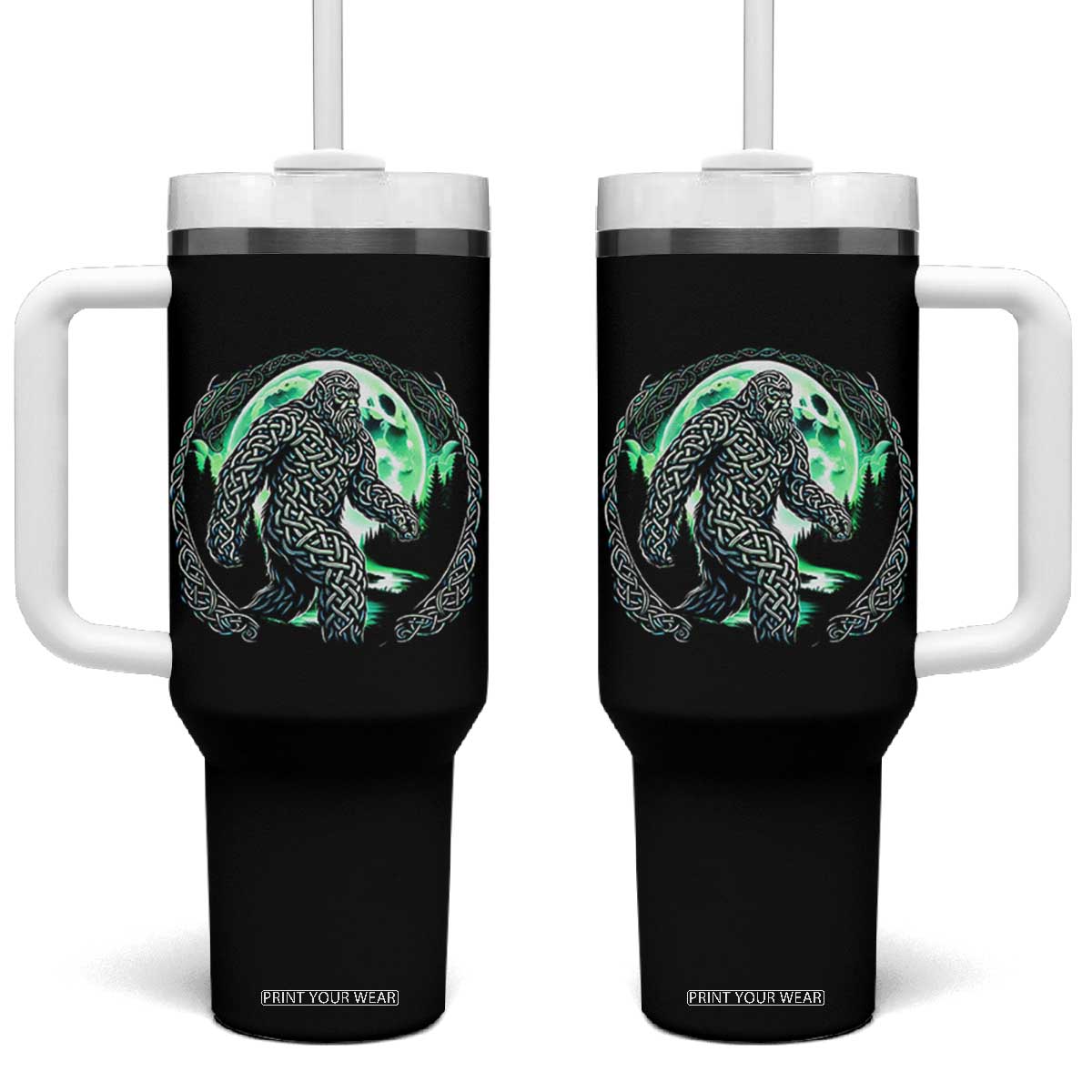 Funny St Patricks Day Bigfoot Celtic Knot Irish Sasquatch Tumbler With Handle TS11 One Size: 40 oz Black Print Your Wear