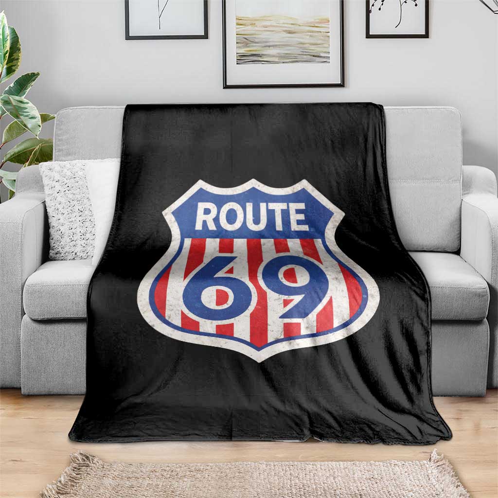Vintage Route 69 Highway Road Trip Sign Distressed American Flag Throw Blanket TS11 Print Your Wear
