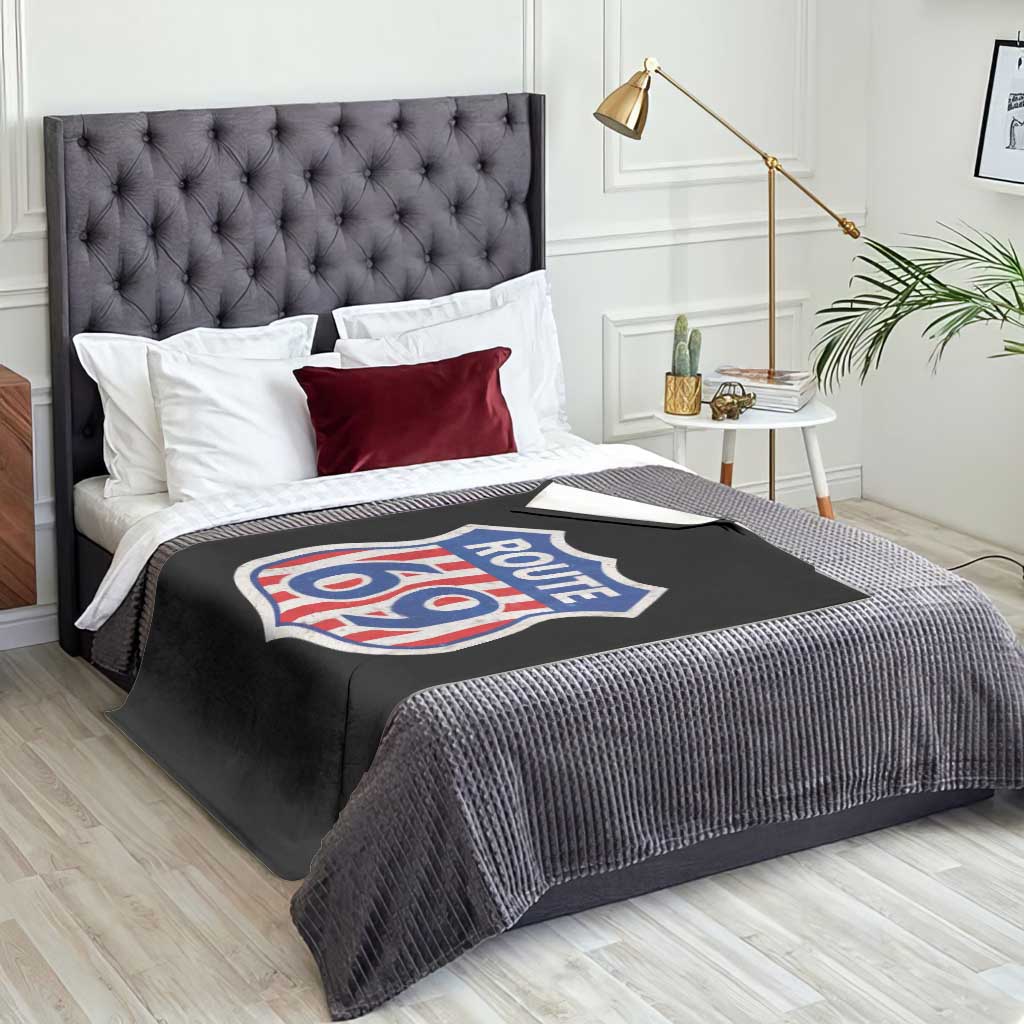 Vintage Route 69 Highway Road Trip Sign Distressed American Flag Throw Blanket TS11 Print Your Wear