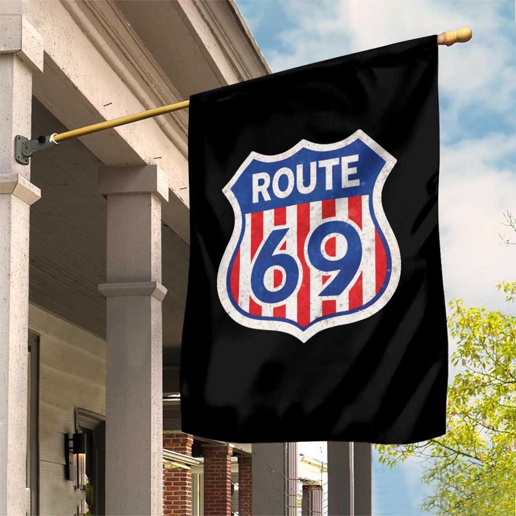 Vintage Route 69 Highway Road Trip Sign Distressed American Flag Garden Flag TS11 Print Your Wear