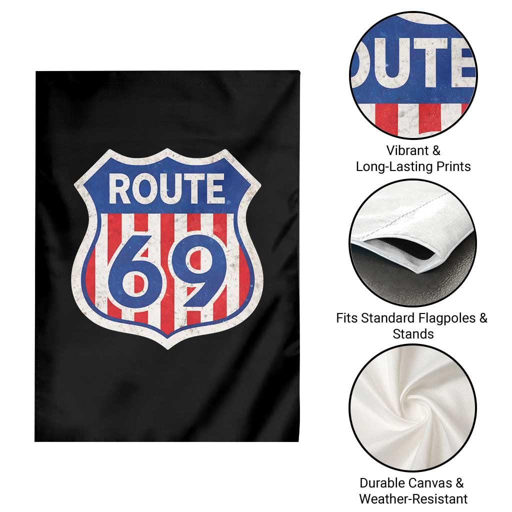 Vintage Route 69 Highway Road Trip Sign Distressed American Flag Garden Flag TS11 Print Your Wear