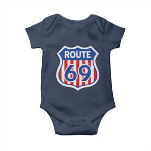 Vintage Route 69 Highway Road Trip Sign Distressed American Flag Baby Onesie TS11 Navy Print Your Wear