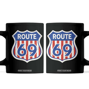 Vintage Route 69 Highway Road Trip Sign Distressed American Flag Coffee Mug TS11 Black Print Your Wear