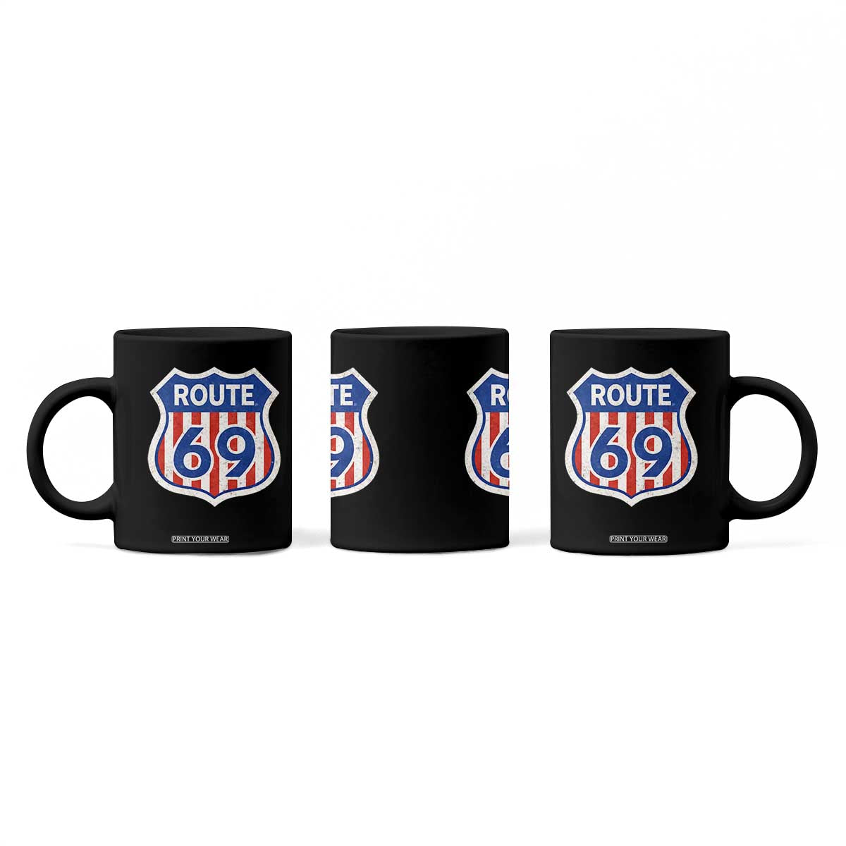 Vintage Route 69 Highway Road Trip Sign Distressed American Flag Coffee Mug TS11 Print Your Wear