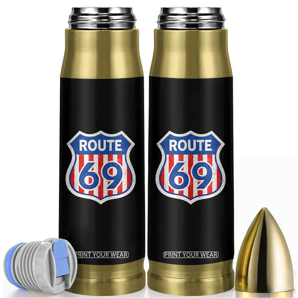 Vintage Route 69 Highway Road Trip Sign Distressed American Flag Bullet Tumbler TS11 Black Print Your Wear