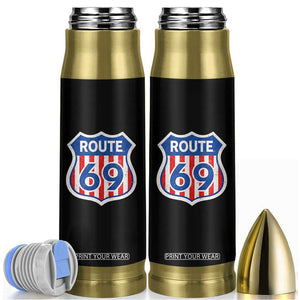 Vintage Route 69 Highway Road Trip Sign Distressed American Flag Bullet Tumbler TS11 Black Print Your Wear