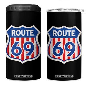 Vintage Route 69 Highway Road Trip Sign Distressed American Flag 4 in 1 Can Cooler Tumbler TS11 One Size: 16 oz Black Print Your Wear