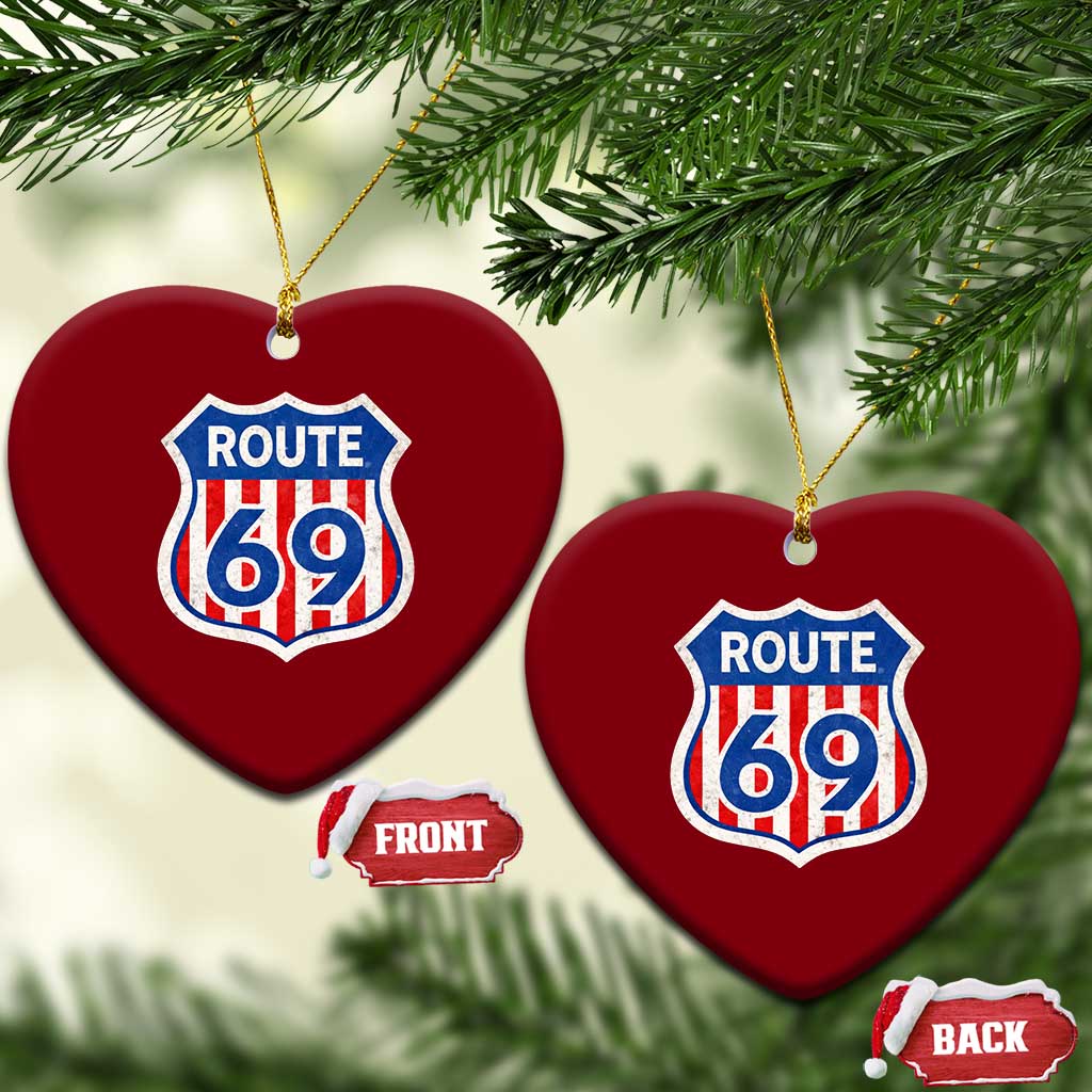 Vintage Route 69 Highway Road Trip Sign Distressed American Flag Ceramic Ornament TS11 Print Your Wear