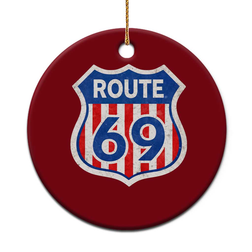 Vintage Route 69 Highway Road Trip Sign Distressed American Flag Ceramic Ornament TS11 1pc Red Print Your Wear