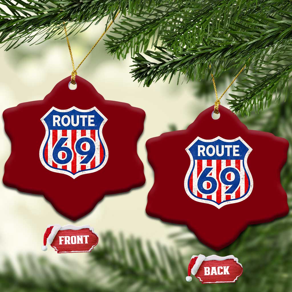 Vintage Route 69 Highway Road Trip Sign Distressed American Flag Ceramic Ornament TS11 Print Your Wear