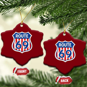 Vintage Route 69 Highway Road Trip Sign Distressed American Flag Ceramic Ornament TS11 Print Your Wear