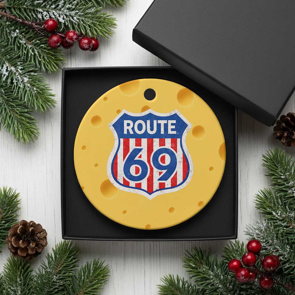 Vintage Route 69 Highway Road Trip Sign Distressed American Flag Ceramic Ornament TS11 1pc Yellow Cheese Print Your Wear