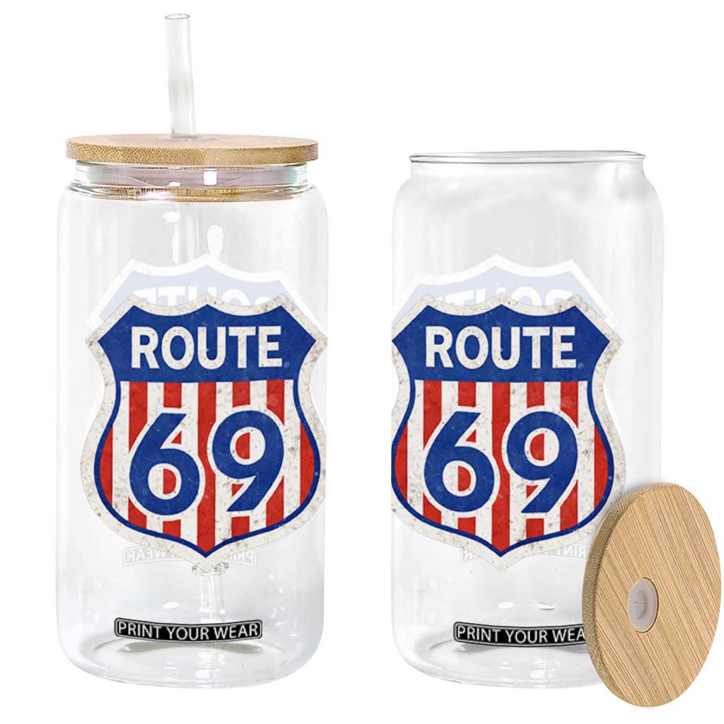 Vintage Route 69 Highway Road Trip Sign Distressed American Flag Glass Can TS11 Print Your Wear