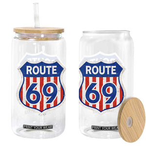Vintage Route 69 Highway Road Trip Sign Distressed American Flag Glass Can TS11 Print Your Wear