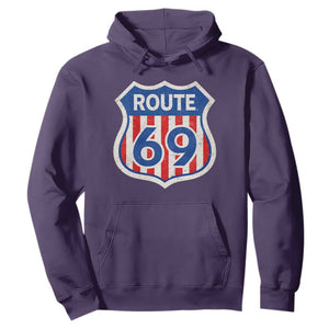 Vintage Route 69 Highway Road Trip Sign Distressed American Flag Hoodie TS11 Purple Print Your Wear