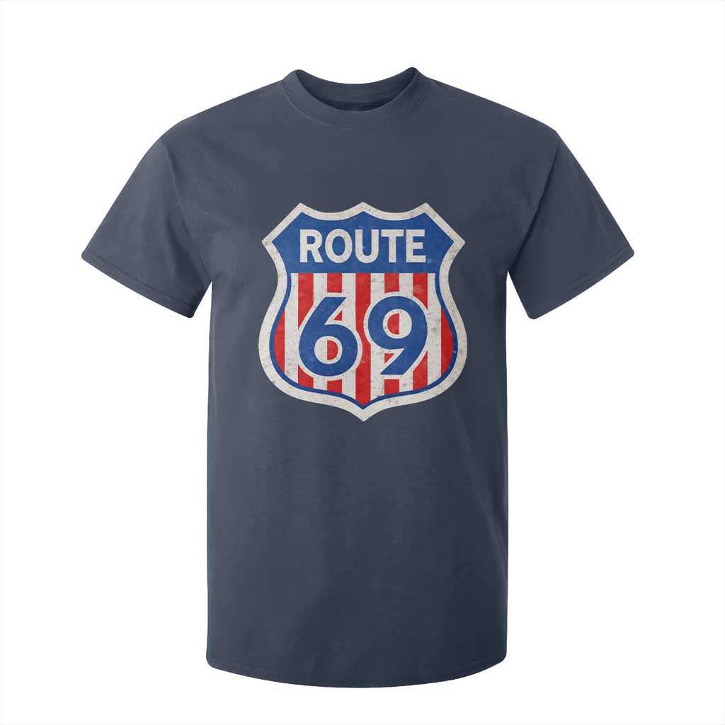 Vintage Route 69 Highway Road Trip Sign Distressed American Flag T Shirt For Kid TS11 Navy Print Your Wear
