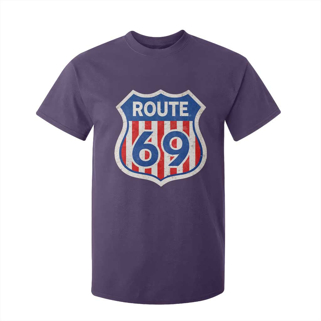 Vintage Route 69 Highway Road Trip Sign Distressed American Flag T Shirt For Kid TS11 Purple Print Your Wear