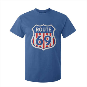 Vintage Route 69 Highway Road Trip Sign Distressed American Flag T Shirt For Kid TS11 Royal Blue Print Your Wear