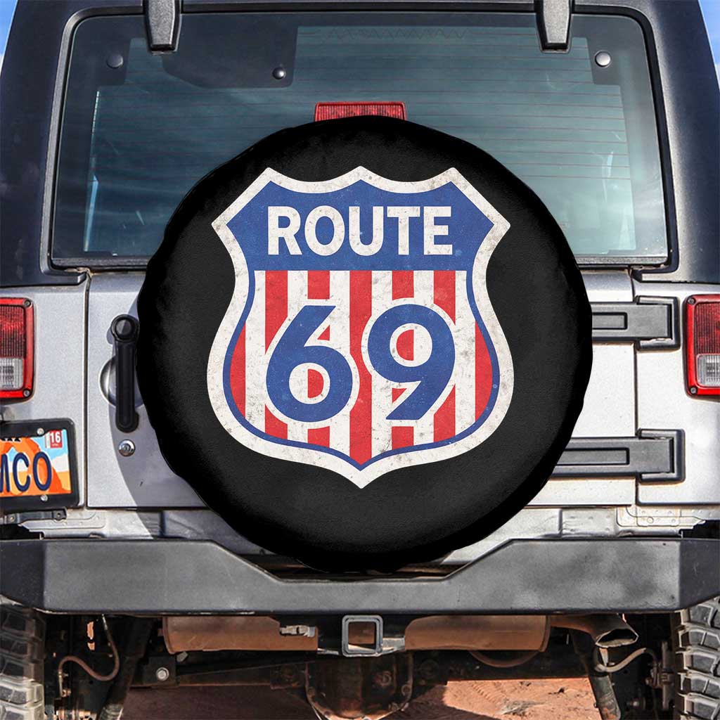 Vintage Route 69 Highway Road Trip Sign Distressed American Flag Spare Tire Cover TS11 No hole Black Print Your Wear