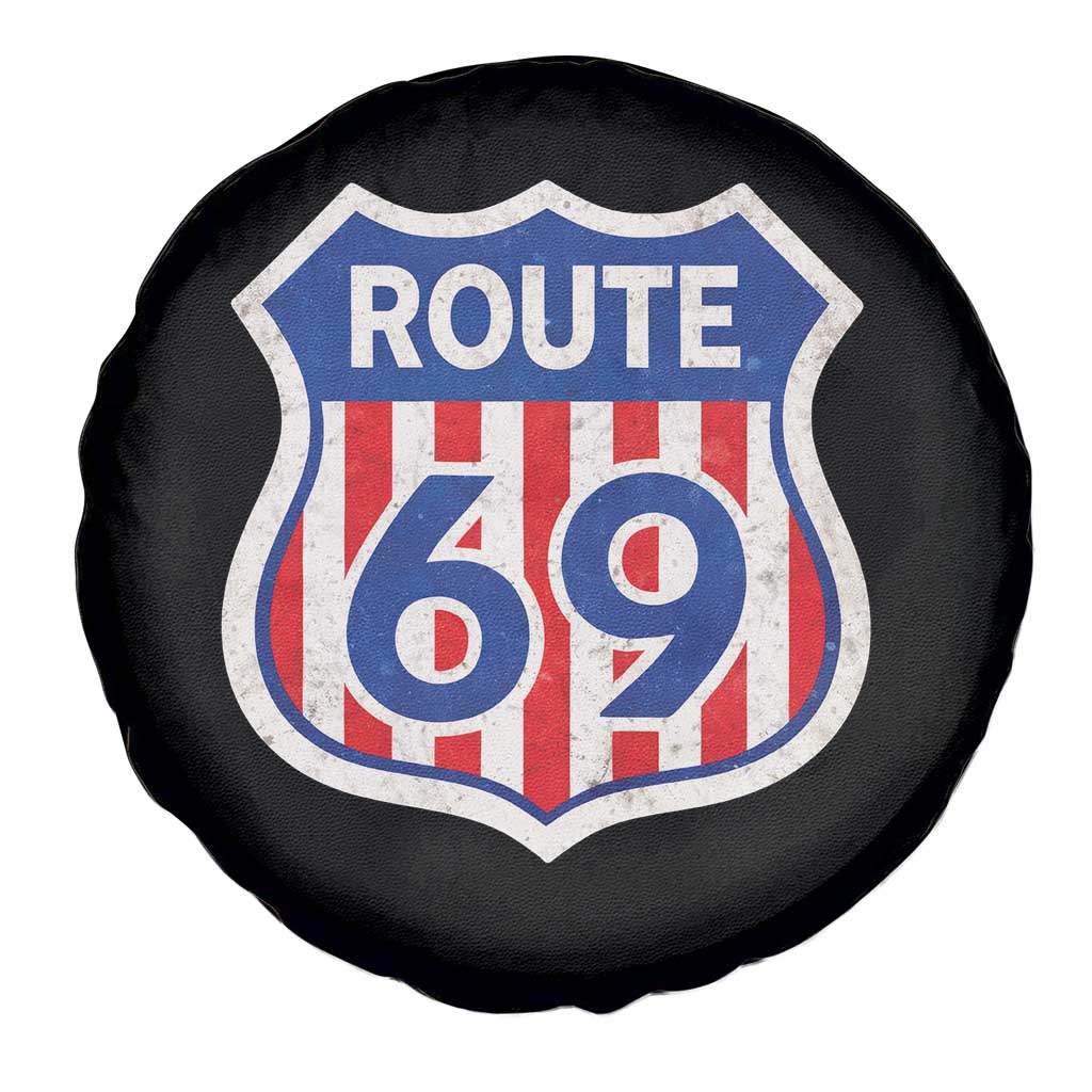 Vintage Route 69 Highway Road Trip Sign Distressed American Flag Spare Tire Cover TS11 Print Your Wear