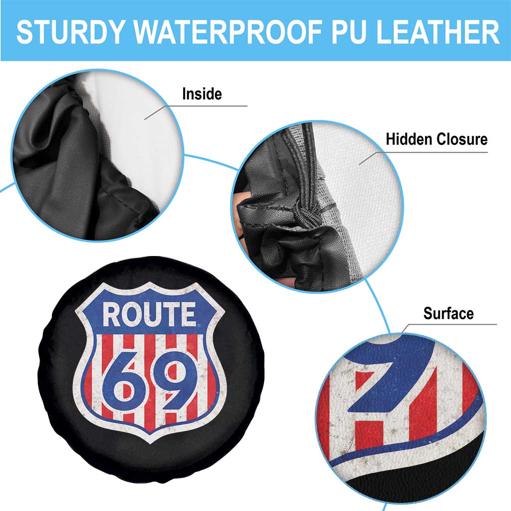 Vintage Route 69 Highway Road Trip Sign Distressed American Flag Spare Tire Cover TS11 Print Your Wear
