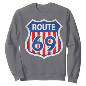 Vintage Route 69 Highway Road Trip Sign Distressed American Flag Sweatshirt TS11 Charcoal Print Your Wear