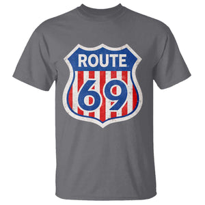 Vintage Route 69 Highway Road Trip Sign Distressed American Flag T Shirt TS11 Charcoal Print Your Wear