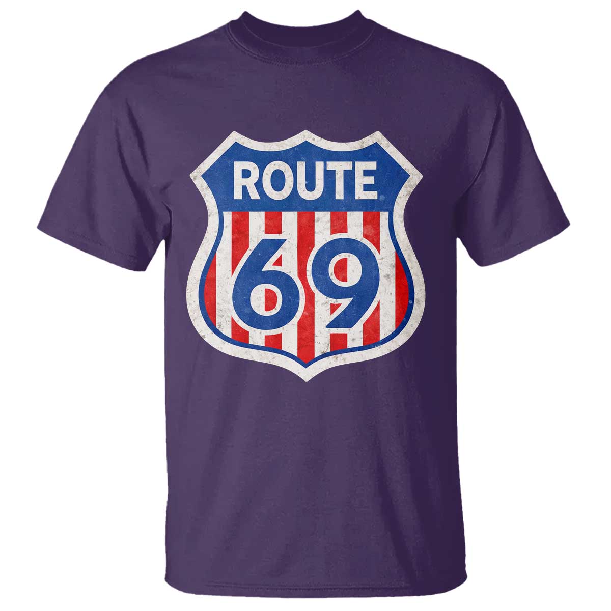 Vintage Route 69 Highway Road Trip Sign Distressed American Flag T Shirt TS11 Purple Print Your Wear