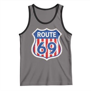 Vintage Route 69 Highway Road Trip Sign Distressed American Flag Tank Top TS11 Deep Heather Black Print Your Wear