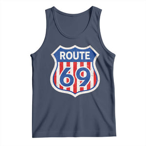Vintage Route 69 Highway Road Trip Sign Distressed American Flag Tank Top TS11 Navy Print Your Wear