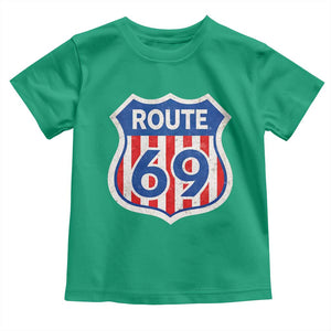 Vintage Route 69 Highway Road Trip Sign Distressed American Flag Toddler T Shirt TS11 Irish Green Print Your Wear