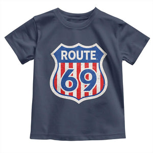 Vintage Route 69 Highway Road Trip Sign Distressed American Flag Toddler T Shirt TS11 Navy Print Your Wear
