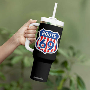 Vintage Route 69 Highway Road Trip Sign Distressed American Flag Tumbler With Handle TS11 Print Your Wear