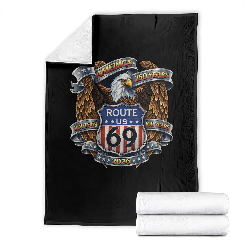 250 Years Of America 100 Years Of Route 69 Throw Blanket Bald Eagle Vintage American Flag TS11 Black Print Your Wear